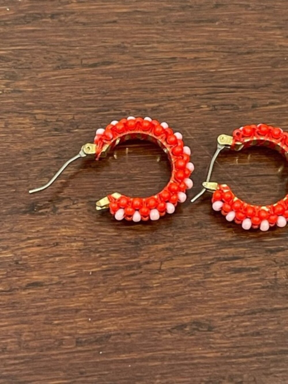 Red and Pink Beaded huggie Hoop Earrings